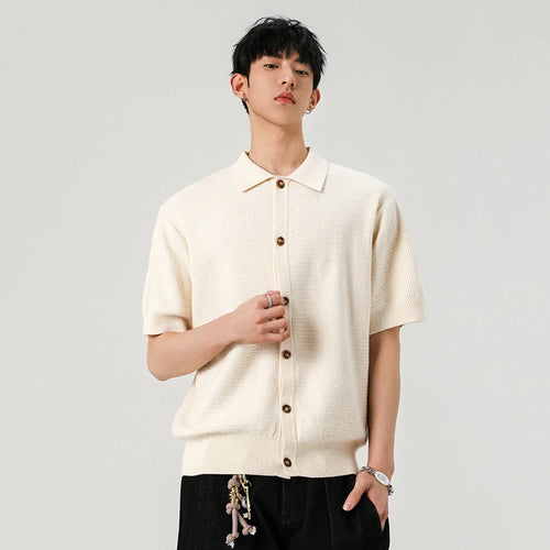 Load image into Gallery viewer, Men's Shirts New Kroean Turn-down Collar Button Tide Open Single Breasted Solid Color Short Sleeve Shirt Spring 2025 9W1384
