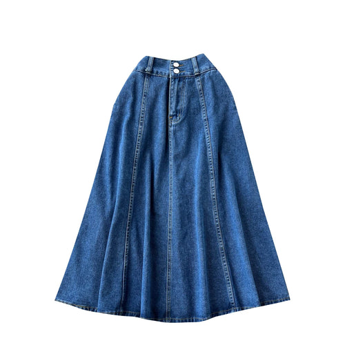 Load image into Gallery viewer, Summer Women Retro High Waist Blue Denim Skirts A Line Casual High Elastic Waist Streetwear Midi Pleated Button Jeans Skirt Chic
