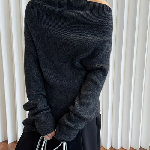 Load image into Gallery viewer, 42% Wool Elegant Knitting Sweater Skew Collar Long Sleeve Women Pullovers New Fashion Tide Spring Autumn 2025 1DH9240
