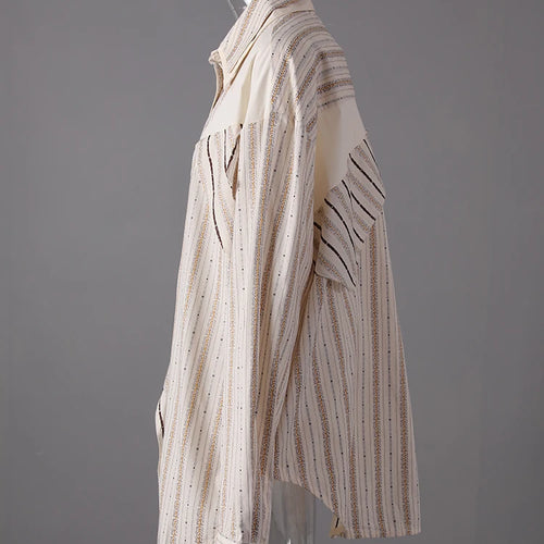 Load image into Gallery viewer, Women  Apricot Striped Irregular Big Size Blouse New Lapel Long Sleeve Shirt Fashion Tide Spring Autumn 2025 CPG3305
