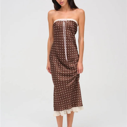 Load image into Gallery viewer, Lace Strapless Backless Sexy Midi Dress For Women Fashion Off-shoulder Sleeveless Bodycon Polka Dot Dress Elegant
