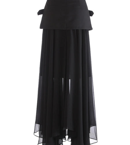 High Waist Black Buckle Cross Mesh Spliced A-line Half-body Skirt Women Fashion Tide New Spring Autumn 2025 1DJ1261
