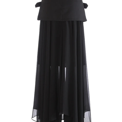 Load image into Gallery viewer, High Waist Black Buckle Cross Mesh Spliced A-line Half-body Skirt Women Fashion Tide New Spring Autumn 2025 1DJ1261
