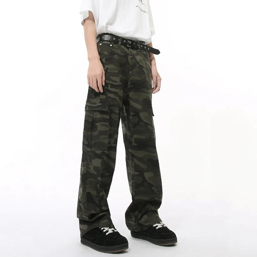 Load image into Gallery viewer, American Syle Men&#39;s Denim Pants Camouflage Big Pockets Vasual Washing Trousers Straight Wide Leg Loose Male Jeans 9C7508
