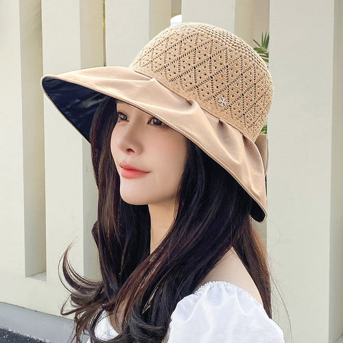 Load image into Gallery viewer, Women Summer Hats Wide Brim UV Protection Beach Straw Hat  Fashion Bow Design Sun Hat Outdoor Travel Hats
