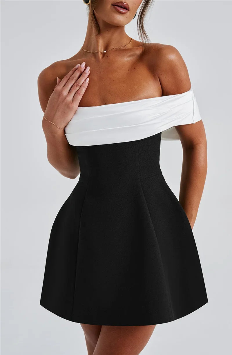 Bow Backless Sexy Mini Dress For Women Robe Elegant Off-shoulder Strapless Sleeveless A-line Club Sexy Dress Vestido