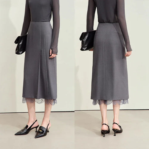 Load image into Gallery viewer, Minimalism Skirts for Woman 2025 Autumn New Elegant Patchwork Lace Women's Clothing Retro Lady A-Line Pleated Skirt12443013
