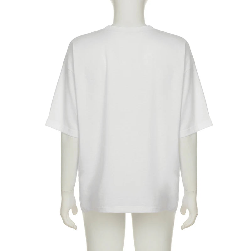 Casual Underwear Pattern Printed Short Sleeve T-shirts Women White Loose Round Neck Top Tees Summer All Match Clothes