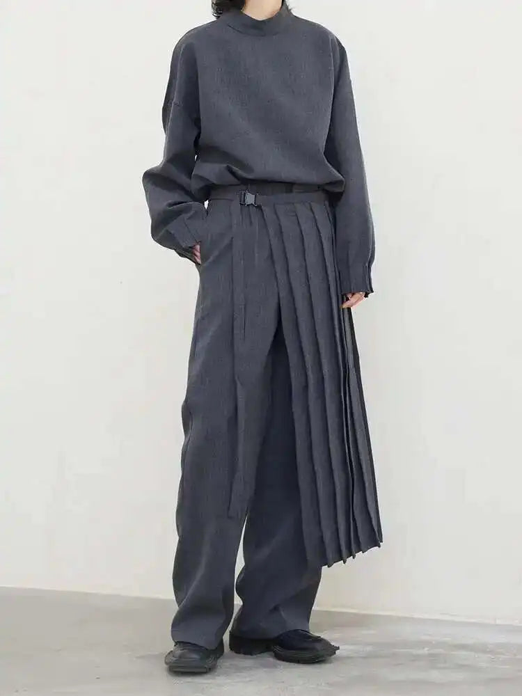 Pleated Sweatshirt Wide Leg Pants Three Piece Suit New Round Neck Long Sleeve Women Fashion Spring Autumn 2025 1DH1410