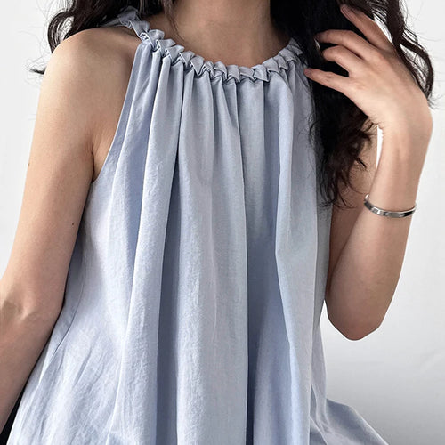 Load image into Gallery viewer, Women White Blue Knot Elegant Big Size Long Vest Dress New Halter Sleeveless Fashion Tide Spring Summer 2025 1DJ1282
