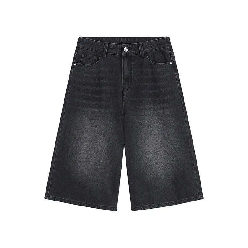 Men's Denim Shorts New American Hign Street Style Cat Whisker Design Casual Solid Color Washed Male Bottoms 2025 9W1657