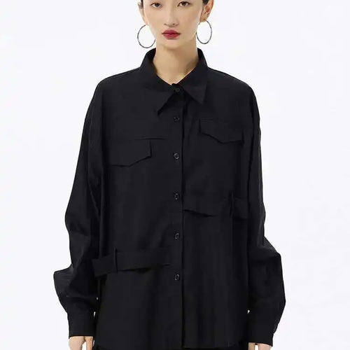 Load image into Gallery viewer, Women White False Pocket Big Size Casual Blouse New Lapel Long Sleeve Shirt Fashion Tide Spring Autumn 2025 1DH6683
