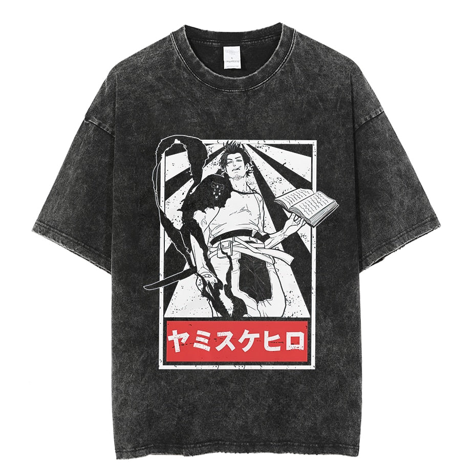 Vintage Washed Tshirts Anime T Shirt Harajuku Oversize Tee Cotton fashion Streetwear unisex top 1