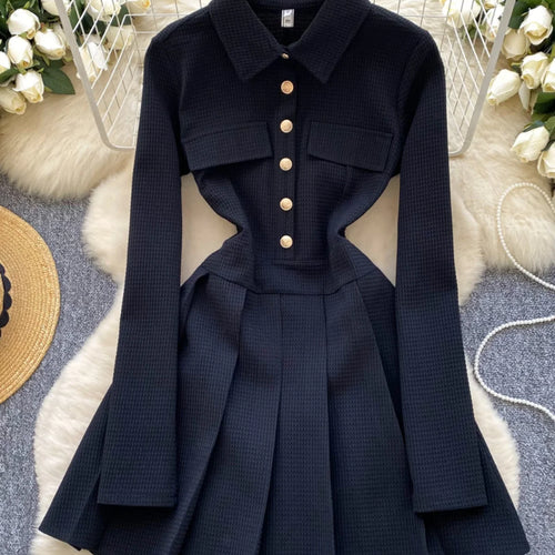 Load image into Gallery viewer, Spring Autumn 2025 New Women Fashion Black White Elegant Long Sleeved Short Dress Vintage Pink Single Breasted Party Dress Trend
