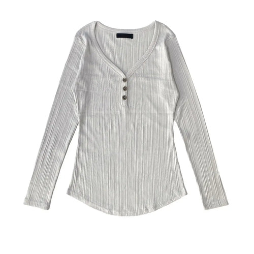 Load image into Gallery viewer, Autumn Y2k Aesthetic Vintage Solid Ribbed Tees Streetwear Half Open Collar Casual Tshirts Women Harajuku Grunge Bottoming Tops
