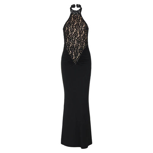 Load image into Gallery viewer, Lace Halter Backless Sexy Maxi Dress For Women Black Off-shoulder Strapless Sleeveless Bodycon Club Party Long Dress
