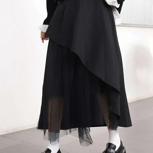 Load image into Gallery viewer, High Elastic Waist Black Mesh Irregular Spliced A-line Half-body Skirt Women Fashion Tide New Spring Autumn 2025 1DJ0611
