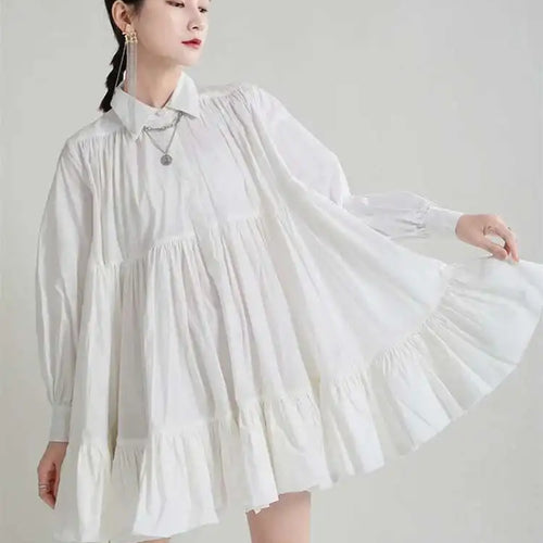 Load image into Gallery viewer, Women Black Pleated Elegant Mini Shirt Dress New Lapel Long Sleeve Loose Fit Fashion Tide Spring Autumn 2025 1DE365901
