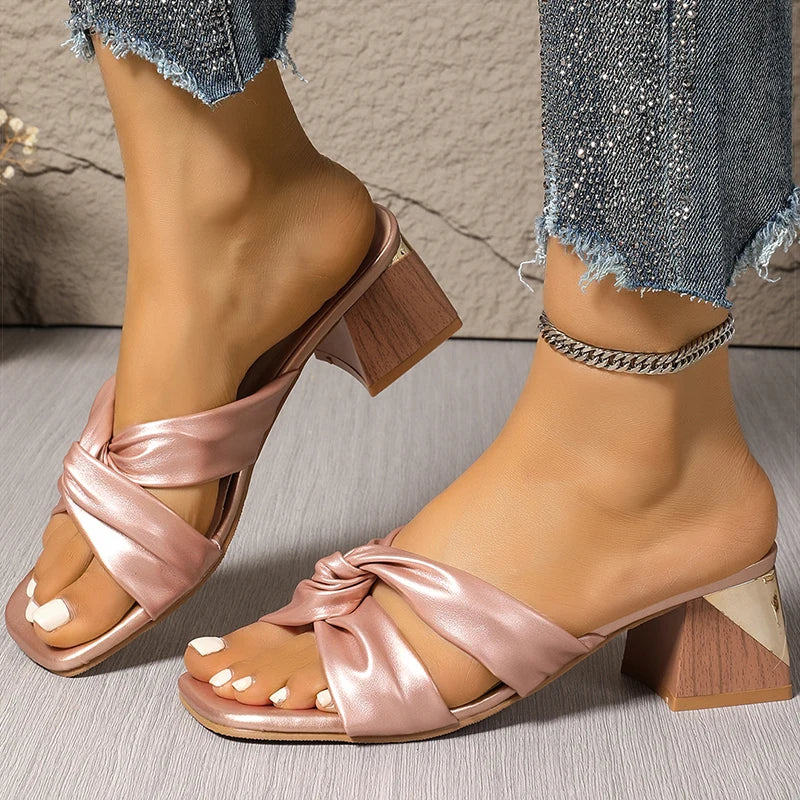 Women's Sandals Square Head Heels Sandals For Heeled Summer Shoes Woman Fashion Slippers Summer Sandalias De Mujer Heels Shoes