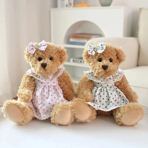 Load image into Gallery viewer, Kawaii Wearing Clothes Bear Couple Little Bear Plush Toys Pink Green  Soft Stuffed Doll For Girls Holiday Plush Doll Gifts
