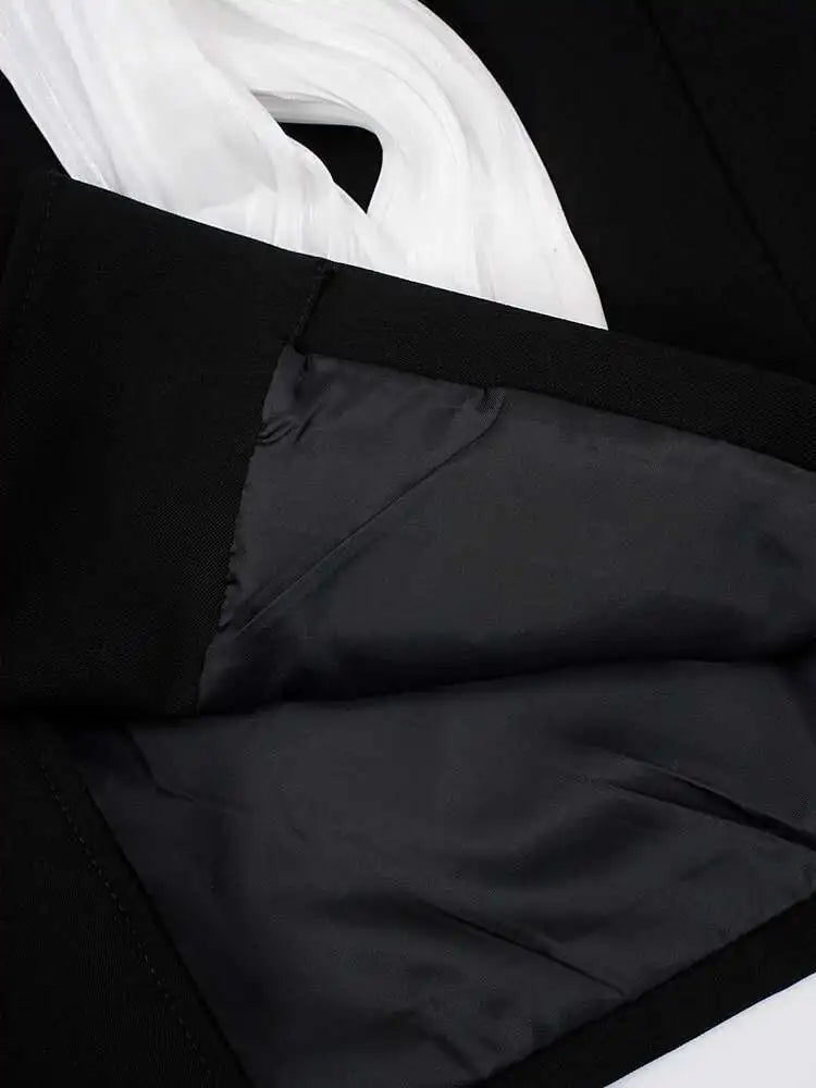 Women Black Ribbon Color-block Big Size Blazer New Stand Collar Long Sleeve Jacket Fashion Tide Spring Autumn 2025 CPG2037