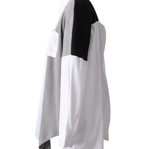 Load image into Gallery viewer, Women Coffee Knitting Spliced Big Size Irregular Blouse New Lapel Long Sleeve Shirt Fashion Spring Autumn 2025 1DJ0105
