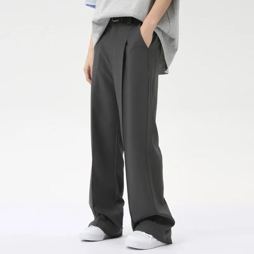 Load image into Gallery viewer, Fashion Men&#39;s Suit Pants Loose Belt Design Wide Leg Straight Casual Trousers Solid Color New Chic Summer 9C6278
