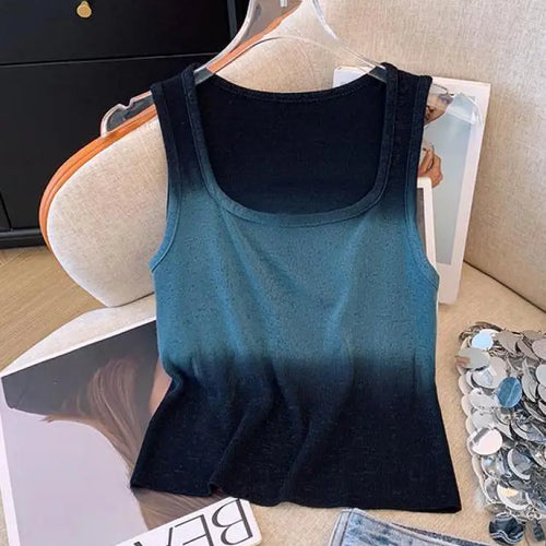 Load image into Gallery viewer, Korean Vintage Elegant Square-neck Gradient Knit Vest Summer Casual Sleeveless Short Tank Tops Women's Holiday Clothing Vestidos
