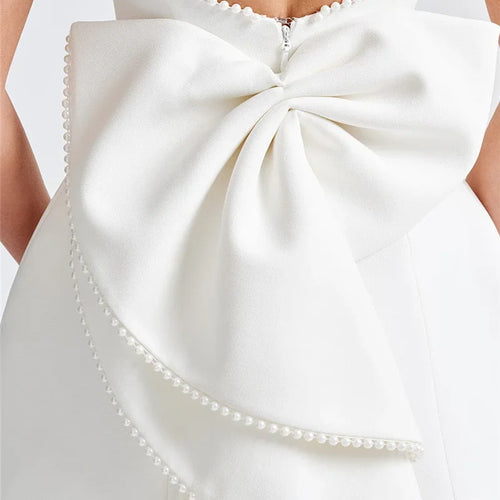 Load image into Gallery viewer, Pearl Bow Backless Sexy Mini Dress For Women Robe Fashion Zipper Sleeveless High Waist A-line Club Party Dress Elegant
