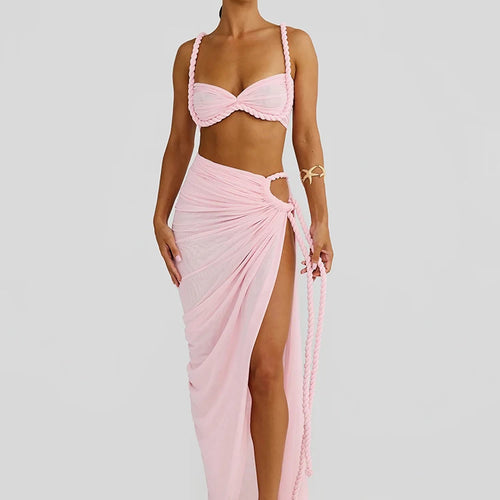 Load image into Gallery viewer, Summer Beach Sexy Two Piece Sets Women Strapless Crop Tops And Maxi Skirt Female Elegant Vacation Club 2 Piece Set
