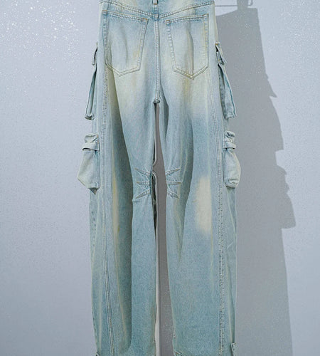 Hollow Out Wide Leg Pants For Women High Waist Patchwork Button Casual Loose Jeans Female Fashion Clothing