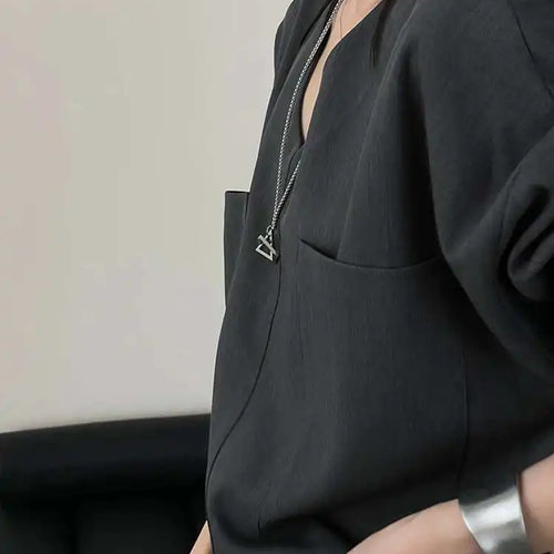 Load image into Gallery viewer, Women Gray Double Pocket Big Size Elegant Mini Dress New V--Neck Long Sleeve Fashion Tide Spring Autumn 2025 1DH7310
