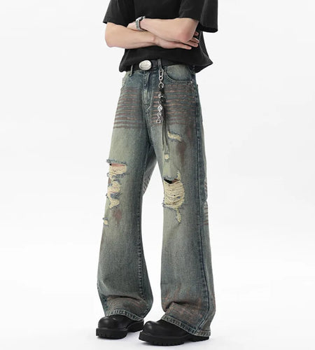 Hole Worn-out Male Jeans New Spring Splashing Ink Sparkling American Hign Street Distressed Men's Denim Pants 9W1529