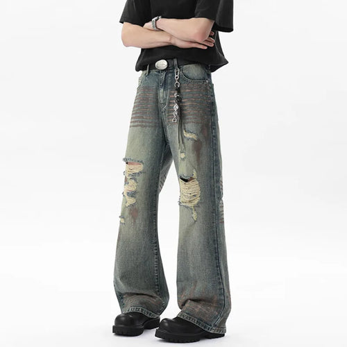 Load image into Gallery viewer, Hole Worn-out Male Jeans New Spring Splashing Ink Sparkling American Hign Street Distressed Men's Denim Pants 9W1529
