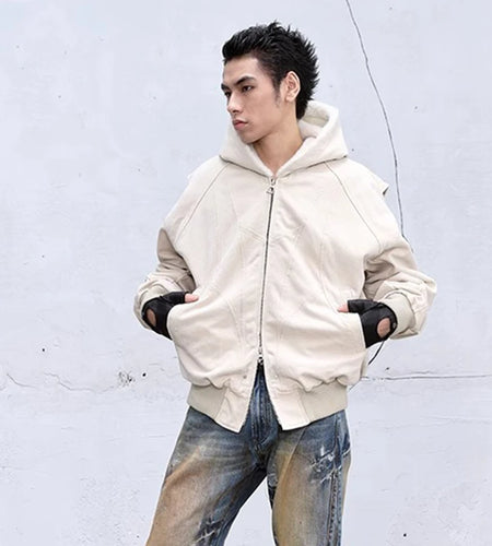 Men's Winter American Cotton Jackets Denim Washed Hooded Solid Color Thickening Casual Fashion Padded CoatsTrend 9C8965