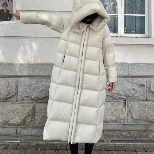 Load image into Gallery viewer, Solid Patchwork Pockets Long Jackets For Women Hooded Long Sleeve Spliced Zipper Winter Loose Coats Female Fashion
