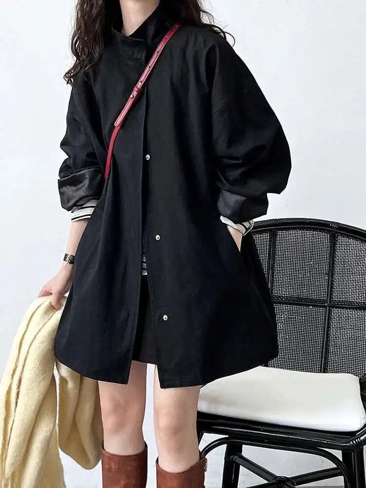 Loose Fit Brown Big Size Casual Jacket New Stand Collar Long Sleeve Women Coat Fashion Tide Spring Autumn 2025 1DH1704