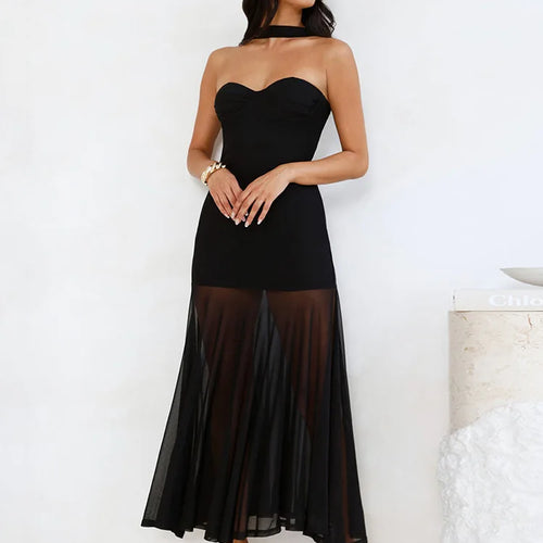 Load image into Gallery viewer, Scarf collar strapless sexy maxi dress women gown off-shoulder backless sleeveless A-line bodycon club long dress

