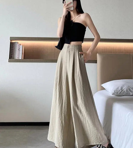 Women Clothes 2024 Spring Summer Fashion Black Beige Wide Leg Long Pants High Waist Streetwear Loose Khaki Straight Trousers New