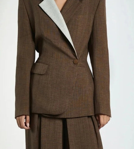 Hit Color Spliced Buttons Temperament Jackets for Women Lapel Long Sleeves Patchwork Pockets Fashion Jacket Female