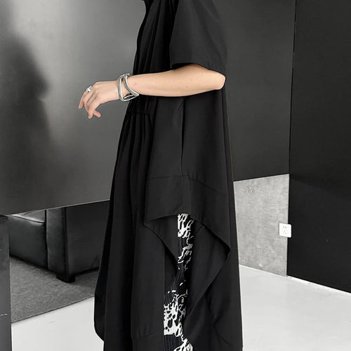 Load image into Gallery viewer, Women Black Side Slit Irregular Big Size Midi Shirt Dress New Lapel Short Sleeve Fashion Tide Spring Summer 2025 1DJ1121
