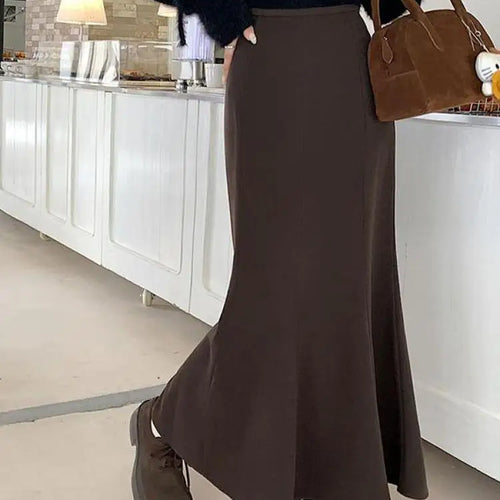 Load image into Gallery viewer, Korean Fashion Black High Waist Women Vacation Wrapped Hip Long Skirt Autumn Winter Brown Fishtail Skirts Trendy Streetwear Chic
