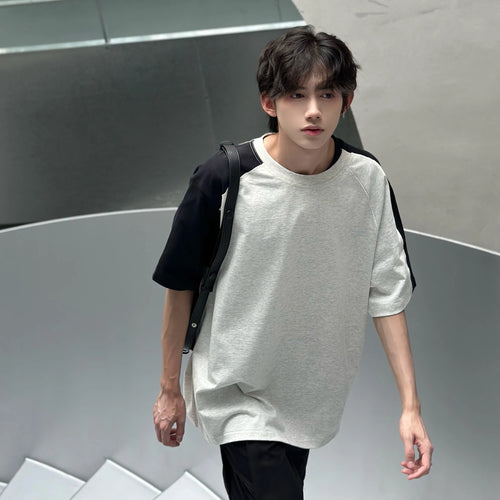 Load image into Gallery viewer, Man&#39;s Short Sleeve T-shirt Summer Patchwork Color Contrast Loose Casual Fashion Crew-neck  Male Shirt 9C5571
