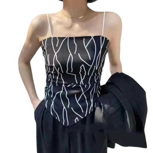 Load image into Gallery viewer, y2k Tops Summer Women Geometric Stripe Print Spaghetti Strap Sleeveless Backless Camisole 2000s Clothing Streetwear
