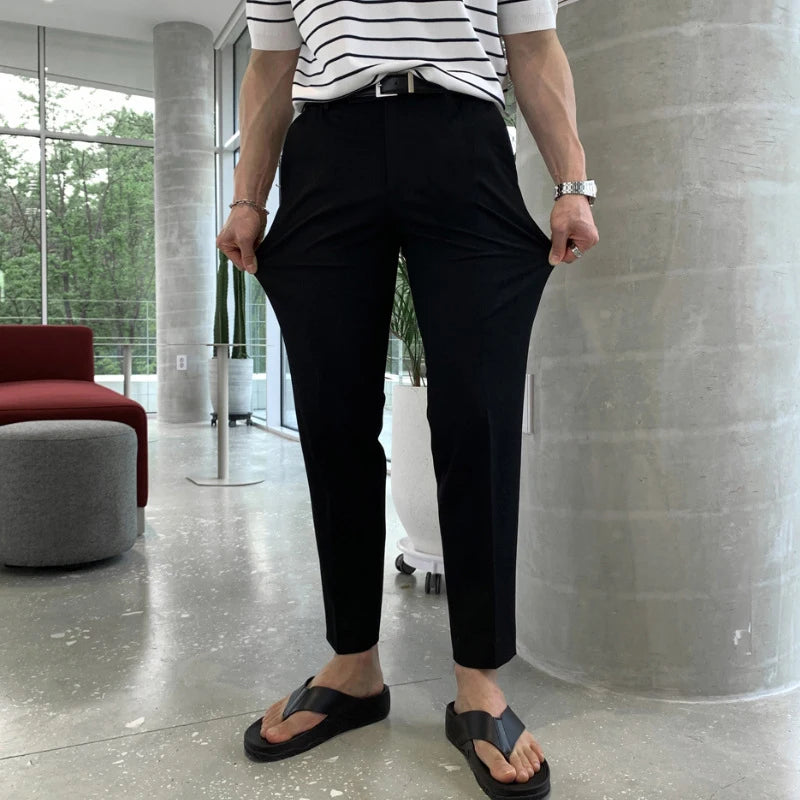 Simple Men's Suit Trosuers Slim Pencil Pants Slim Straight Male Casual Loose Bottoms Korean Style Summer Trend 9C6472