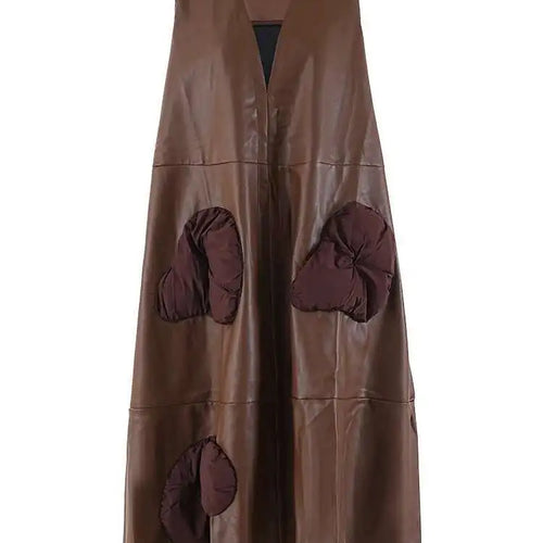 Load image into Gallery viewer, Women Black  Pu Leather Pockets Big Size Long Vest Dress New V-Neck Sleeveless Fashion Tide Spring Autumn 2025 CPG2085
