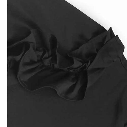 Load image into Gallery viewer, Women Black Ruffles Spliced Big Size Elegant Dress New Round Neck Long Sleeve Fashion Tide Spring Autumn 2025  1DH9813
