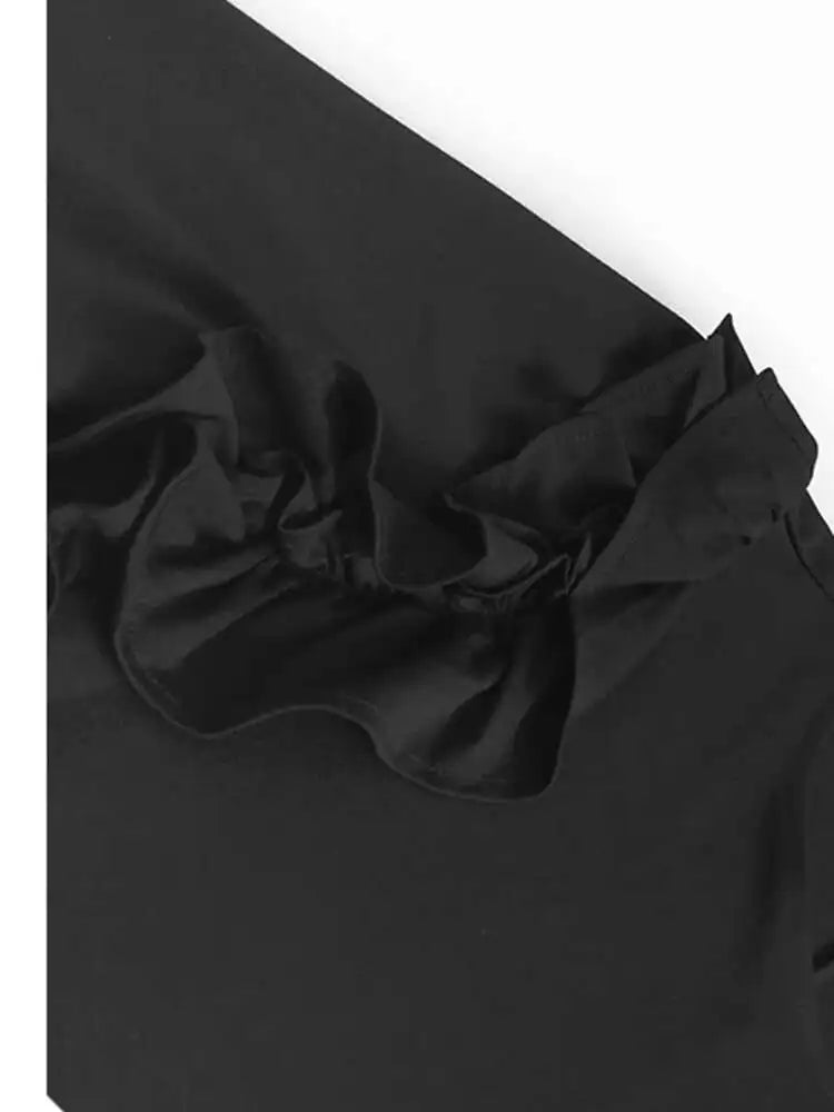 Women Black Ruffles Spliced Big Size Elegant Dress New Round Neck Long Sleeve Fashion Tide Spring Autumn 2025  1DH9813