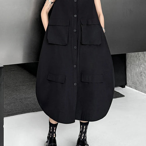 Load image into Gallery viewer, Women Black Pockets Big Size Casual Midi Vest Dress New Round Neck Sleeveless Fashion Tide Spring Autumn 2025 1DJ1167
