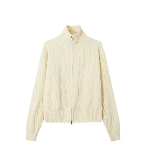 Load image into Gallery viewer, Vintage Elegant Women's Solid Knitted Cardigan Twists Sweater Autumn And Winter Long Sleeved Double Zipper Short Crochet Tops
